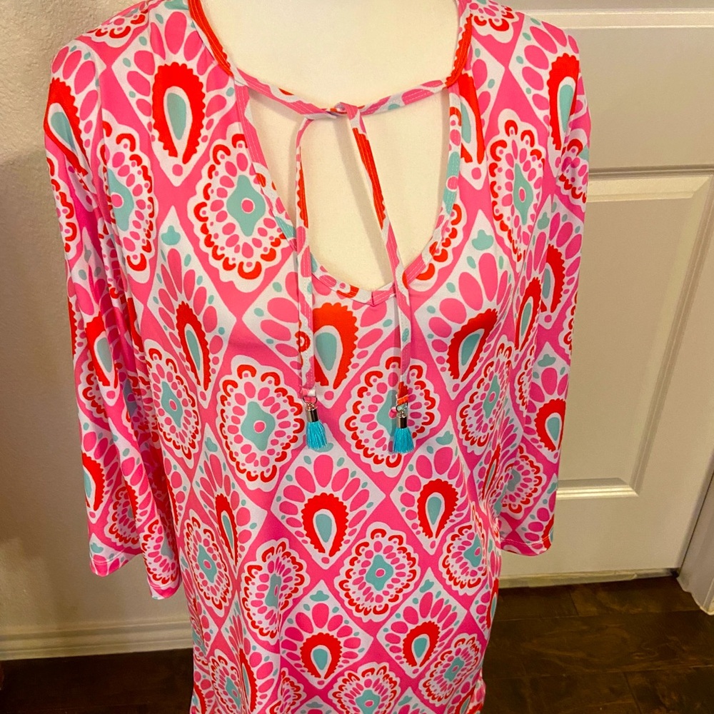 Viv & Lou Tunic Dress L / XL Vibrant Print Pink